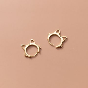 Cercei din argint Golden Rounded Cat Ears
