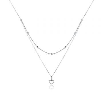 Colier din argint Double Chain Simple Heart