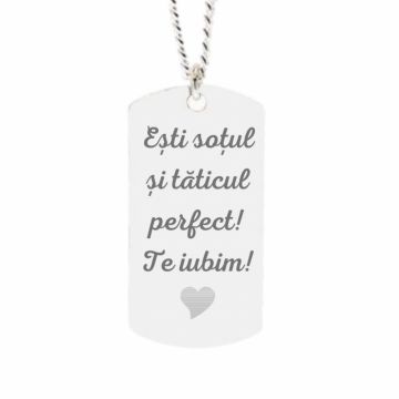 Lant Argint Barbat, placuta army 35 mm, personalizat gravura text, lant cuban