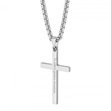 Lant barbati cu cruce inox, personalizat gravura text