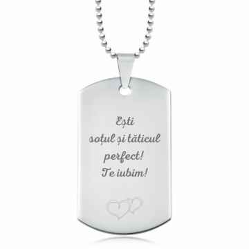 Lantisor barbatesc army personalizat cu poza si text, lant cu bile inox
