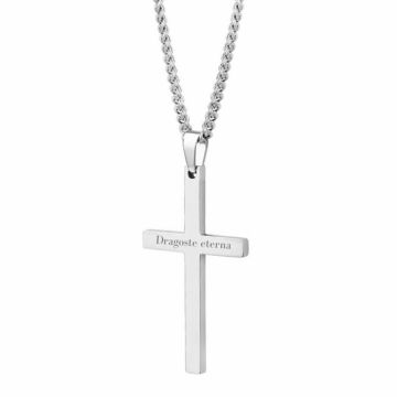 Lantisor barbatesc cu cruce inox argintiu, personalizat