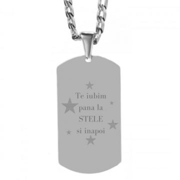 Lantisor barbatesc placuta army personalizat cu poza si text, lant figaro, inox