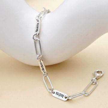 Bratara TOTUL MEU - 4 placute personalizate si lant din zale mari - Argint 925