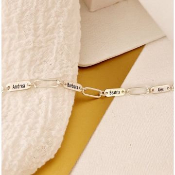 Bratara TOTUL MEU - 4 placute personalizate si lant din zale mari - Argint 925