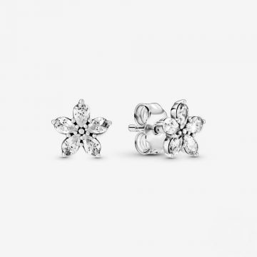 Cercei argint 925, JW498, model floare cu zirconiu, placati cu rodiu