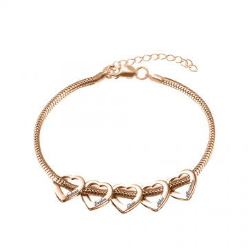 Family Love - Bratara personalizata cu inimioare gravate din argint 925 placat cu aur roz