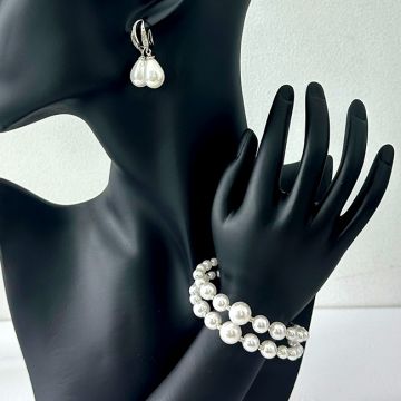 Set accesorii Precious Pearls cu cercei și brățară din perle artizanale, in cutie cadou, Alb