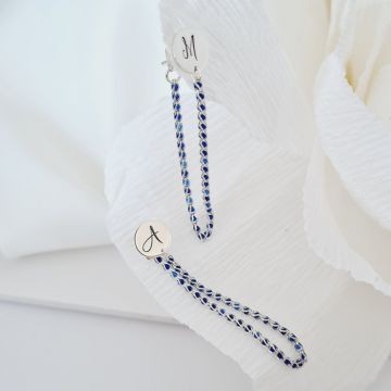 Cercei cromatici - Model banut cu initiale si lantisor impletit cu Zirconii - Argint 925