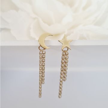 Cercei cromatici - Model simbol si lantisor cu 2 straturi impletit cu Zirconii - Argint 925 placat cu Aur Galben 18K