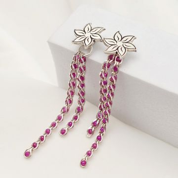 Cercei cromatici - Model simbol si lantisor cu 2 straturi impletit cu Zirconii - Argint 925