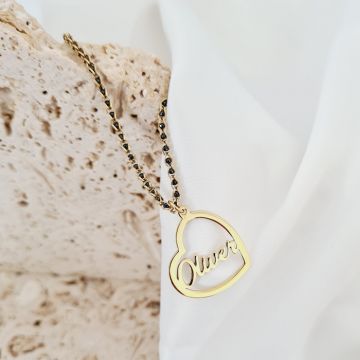 Lantisor cromatic - Pandantiv inima cu nume - Model lant impletit cu Zirconii - Argint 925 placat cu Aur Galben 18K