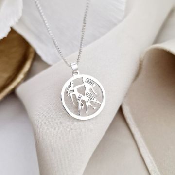 Lantisor zodia ta in armonie - Pandantiv disc cu simbol Gemeni - Argint 925