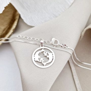 Lantisor zodia ta in armonie - Pandantiv disc cu simbol Pesti - Argint 925