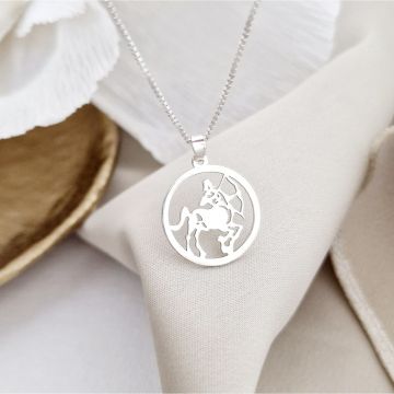 Lantisor zodia ta in armonie - Pandantiv disc cu simbol Sagetator - Argint 925