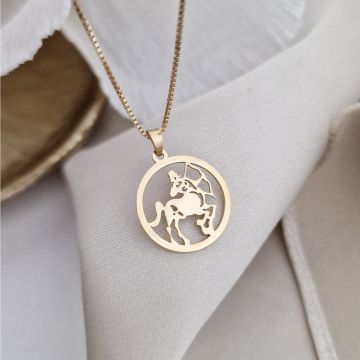 Lantisor zodia ta in armonie - Pandantiv disc cu simbol Sagetator - Argint 925 placat cu Aur Galben 18K