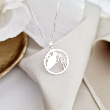 Lantisor zodia ta in armonie - Pandantiv disc cu simbol Varsator - Argint 925