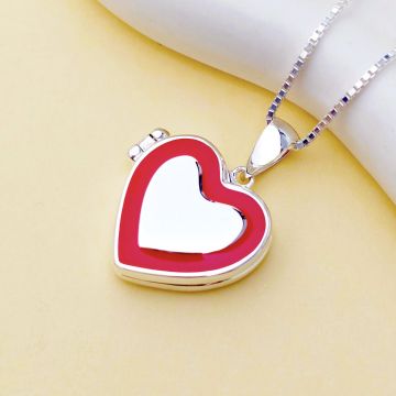 Medalion Amintiri in inima - Locket cu poze in interior - Argint 925 si email rosu