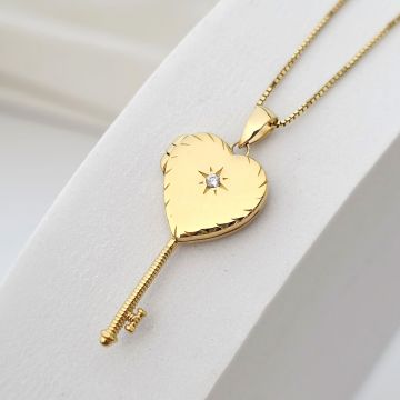 Medalion Cheia iubirii - Locket cu poze in interior - Argint 925 placat cu Aur Galben 18K si cristal Zirconia