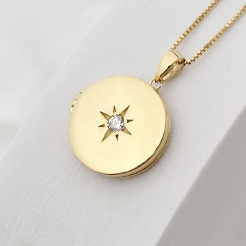 Medalion Eterna stea - Locket cu poze in interior - Argint 925 Argint 925 placat cu Aur Galben 18K si cristal Zirconia