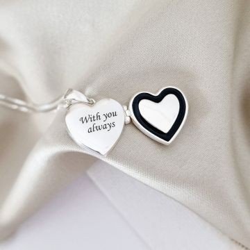 Medalion Eternitate in inima - Locket cu poze in interior - Argint 925 si email negru