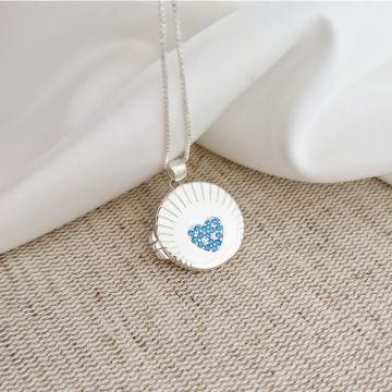 Medalion Scanteia Albastra - Locket cu poze in interior - Argint 925 si Zirconii