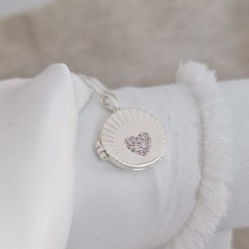 Medalion Scanteia Roz - Locket cu poze in interior - Argint 925 si Zirconii