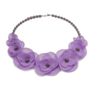 Colier elegant cu perle si flori, culoarea lila, Cute Lilly, Zia Fashion