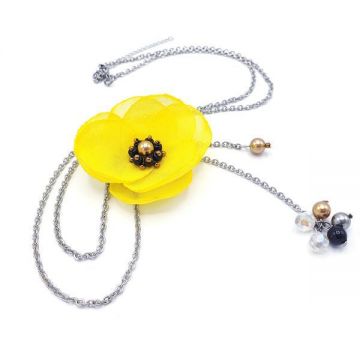 Colier lung pandantiv floare galbena, Smile, Zia Fashion