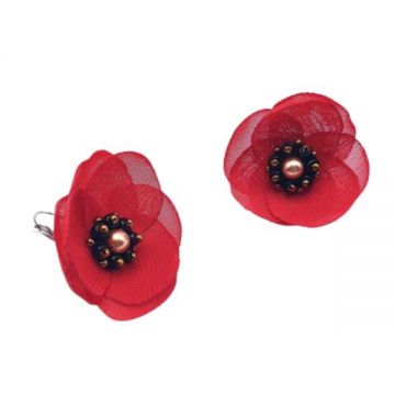 Cercei eleganti flori maci rosii, handmade, Zia Fashion, Ruby