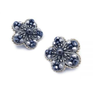 Cercei gri argintii eleganti stil floare, Carolina, Zia Fashion