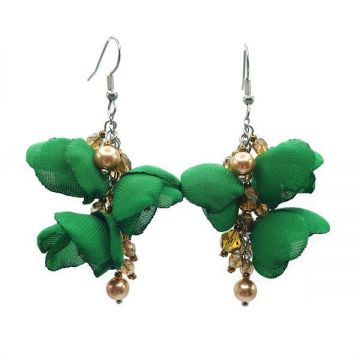 Cercei lungi eleganti cu flori verzi, handmade, Zia Fashion, Bia