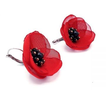 Cercei maci rosii cu tortite din inox, Love, Zia Fashion