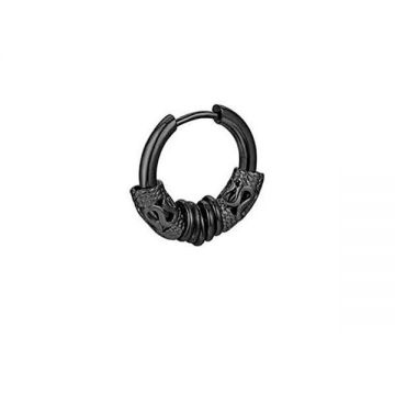 Cercel barbati, tip dragon, negru 14 mm