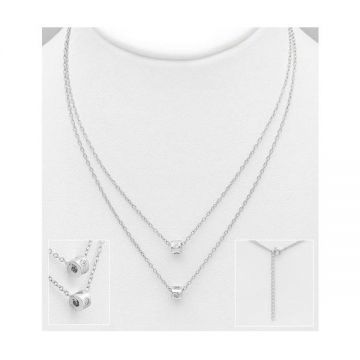 Colier din argint cu lantisor dublu, Diamond Charm
