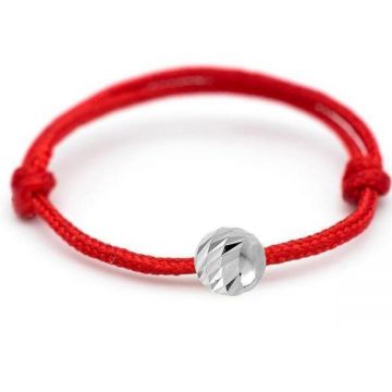 Inel cu Bila Argint 925 Snur Reglabil Rosu, GlassIdeas, cu Biluta placata cu Rodiu Alb, Model Praf de Stele, Efect Antistress, Make a Wish, Culoare Argintiu Rosu