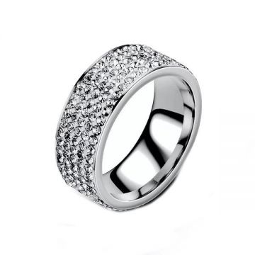 Inel unisex cu zirconii, culoare argintie, mărimea 9