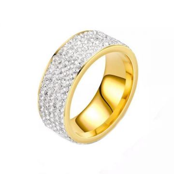 Inel unisex cu zirconii, culoare aurie, mărimea 9