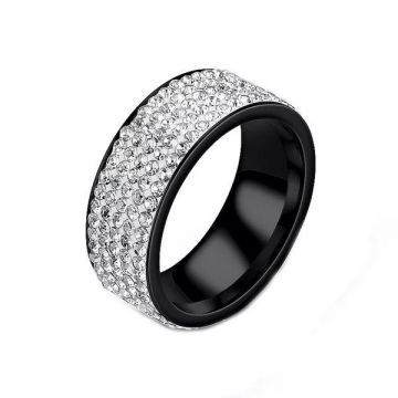Inel unisex cu zirconii, culoare neagra, mărimea 9