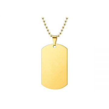 Lant cu pandantiv placuta identificare nume army, dog tag 2.8 X 4.9 cm, otel inoxidabil, auriu