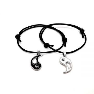 Set 2 bratari reglabile din piele ecologica cu pandantiv yin yang
