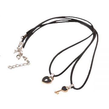 Set 2 lantisoare de cuplu inima si cheie de culoare neagra