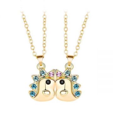 Set 2 lantisoare magnetice pandantiv dinozauri, gold plated