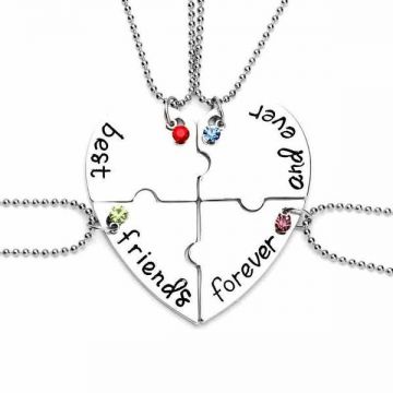 Set 4 lantisoare Best Friends cu 4 pietre colorate forma de inima