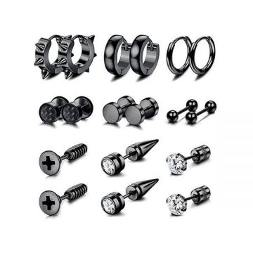 Set 9 perechi cercei diverse modele punk, argintiu