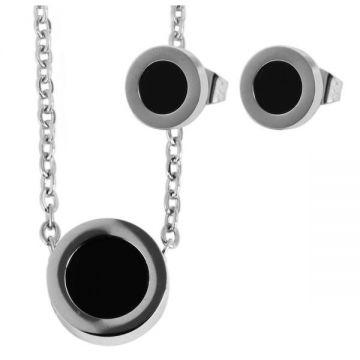 Set bijuterii inox, lant 43+5cm cu pandantiv + cercei  ,akzent