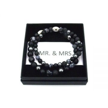 Set bratari cuplu MR. & MRS din pietre naturale, culori tonuri inchise