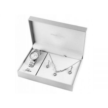 Set ceas, colier, inel și cercei cu pietricele Swarovski Hearts, Silver