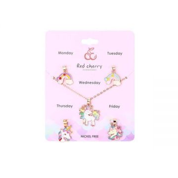 Set lantisor cu 5 pandantive model unicorn