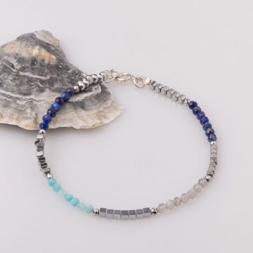 Bratara subtire din hematit cu lapis lazuli